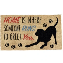 18" X 30" Beige And Black Durable And Non-Slip Doormat With "Home Dog" Design