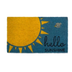 18" X 30" Blue And Yellow Rectangular Durable And Non-Slip Doormat With "Hello Sunshine" Design