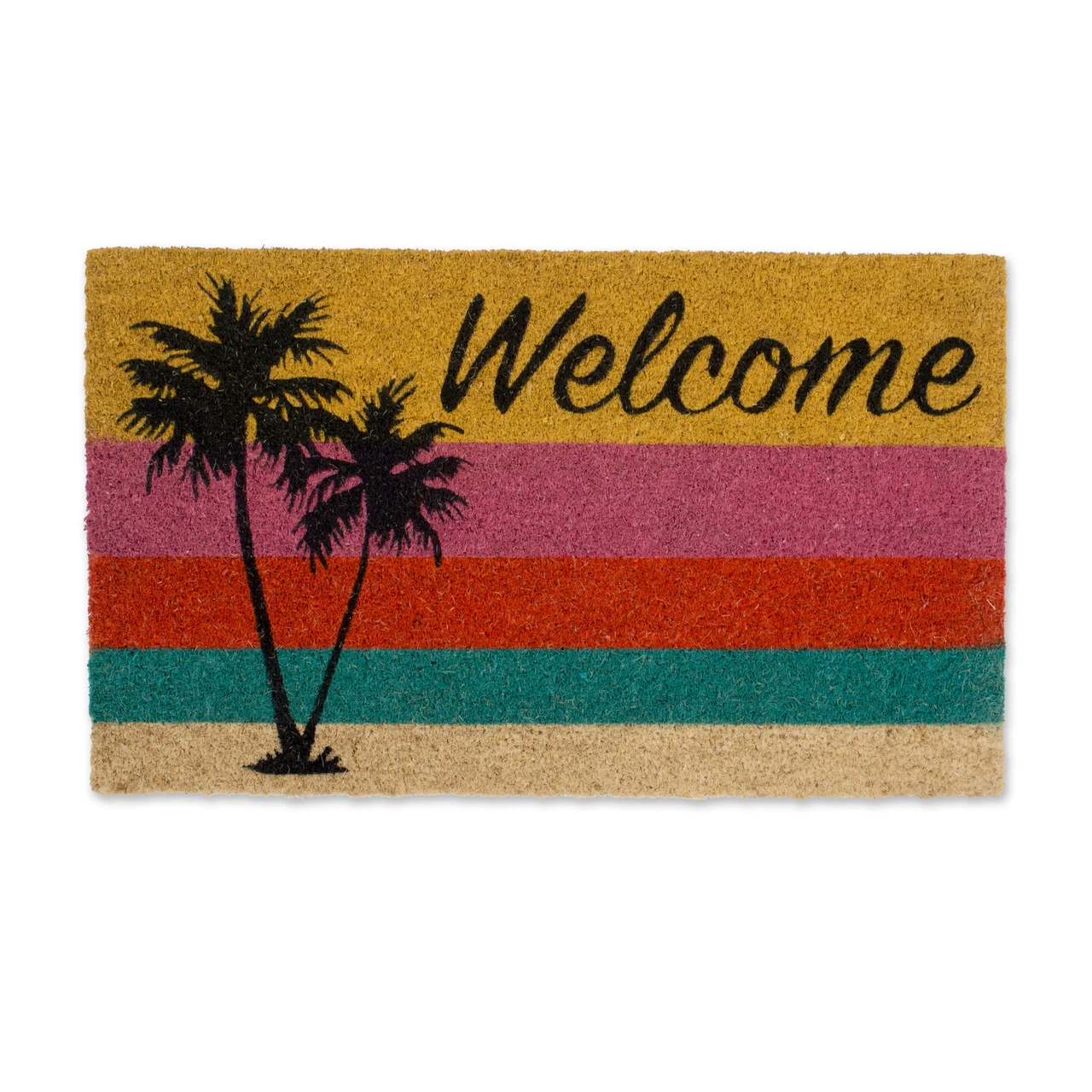 18" X 30" Warm And Vibrant Non-Slip Doormat With "Welcome Palm Tree" Design