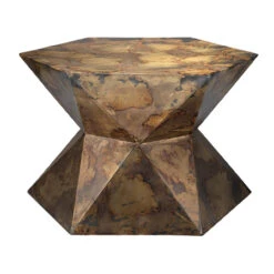 24" Black, Brown, And Beige Contemporary Metallic Large Crown Side Table