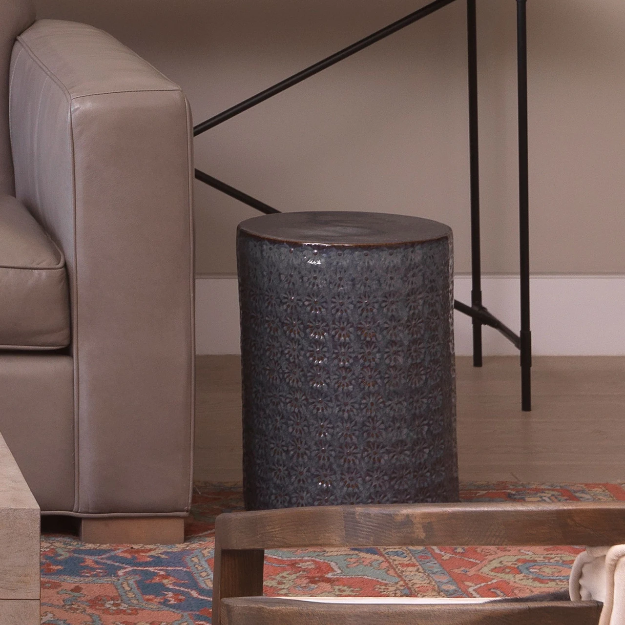 17.5" Brown, Blue, And Gray Contemporary Wildflower Side Table - Image 3