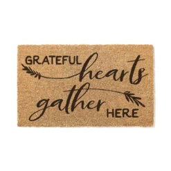 Natural Coir "Grateful Hearts Gather Here" Rectangular Doormat 18" X 30"