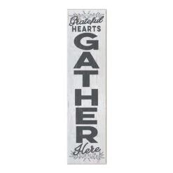 48" Black And White "Grateful Hearts Gather Here" Outdoor Leaning Porch Sign