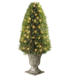 4' X 17" Pre-lit Upright Juniper Artificial Christmas Tree With Urn Base – Clear Lights