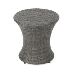 19.5" Gray Contemporary Outdoor Patio Accent Side Table