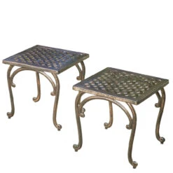 Set Of 2 Bronze And Black Contemporary Square Outdoor End Tables 18"