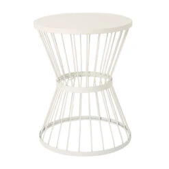 21" Matte White Contemporary Hourglass Outdoor Patio Side Tables