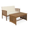 2-Piece Brown Patina Contemporary Wood Outdoor Furniture Patio Chat Set - Cream Cushions