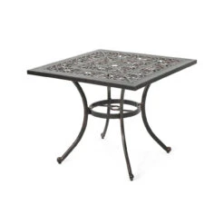 34.75" Brown Distressed Square Outdoor Patio Dining Table