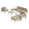 7-Piece Silver Contemporary Outdoor Furniture Patio Sectional Sofa Set - Brown Cushions