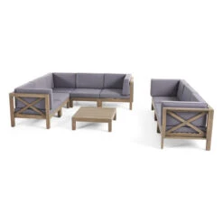 9-Piece Gray Contemporary Outdoor Furniture Patio Sectional Sofa Set - Gray Cushions