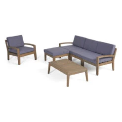 6-Piece Gray Outdoor Furniture Patio Sectional Sofa Set - Gray Cushions