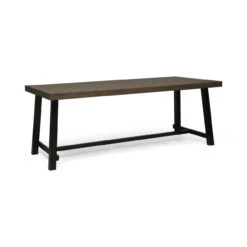 79" Charcoal Gray And Black Contemporary Rectangular Outdoor Dining Table