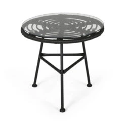 19.5" Gray And Black Contemporary Round Outdoor Patio Side Table