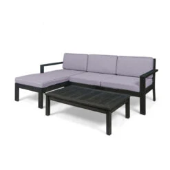 5-Piece Gray Outdoor Furniture Patio Sectional Sofa Set - Gray Cushions