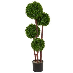 3' Artificial Boxwood Topiary Outdoor Tree In Black Pot