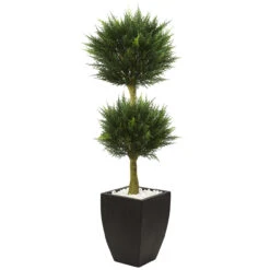 4.5' Double Ball Cypress Topiary Artificial Outdoor Pant In Matte Planter