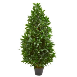 4' Artificial Bay Leaf Outdoor Topiary Tree In A Black Pot