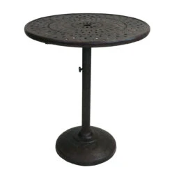 40.75" Brown And Black Round Ornate Outdoor Patio Furniture Bar Table