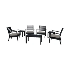 7-Piece Black And Taupe Gray Outdoor Patio Seating Set With Cushions 36"