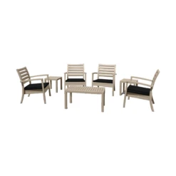 7-Piece Taupe Gray And Black Outdoor Patio Seating Set With Cushions 36"