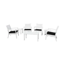 7-Piece White And Black Outdoor Patio Seating Set With Cushions 36"