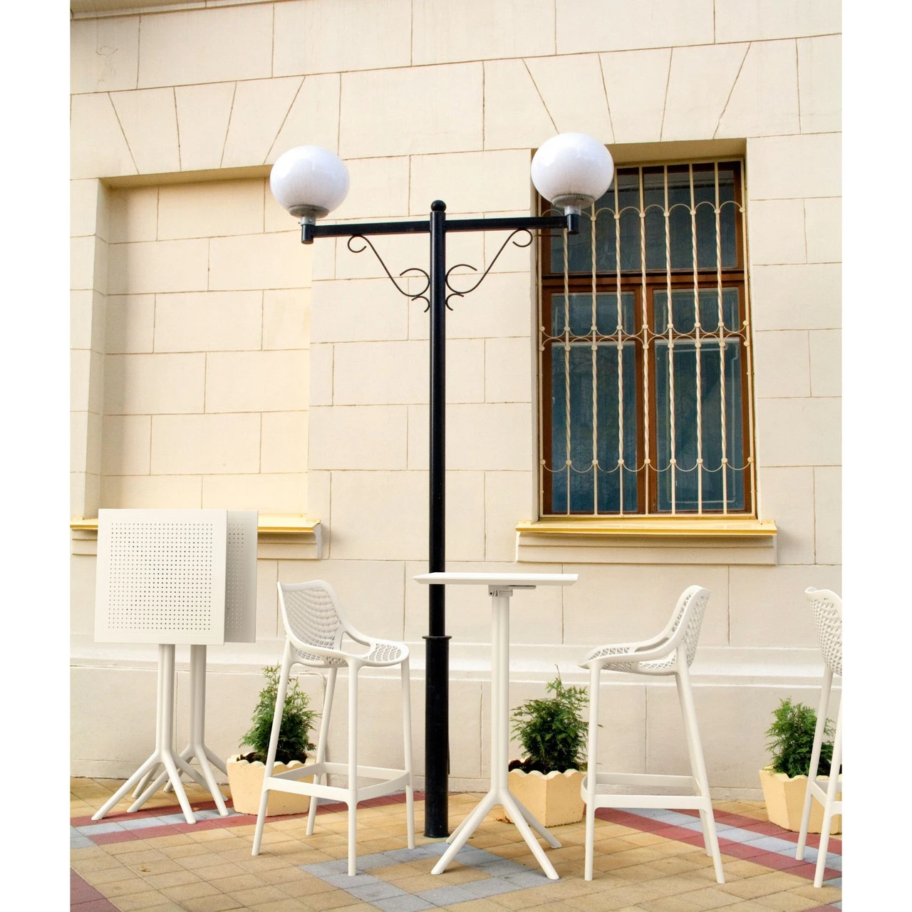 42.5" White Folding Square Outdoor Patio Bar Table - Image 8