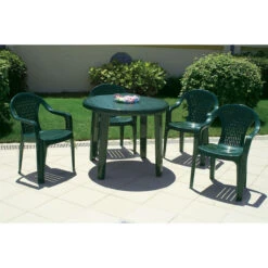 35.5" Green Round Outdoor Patio Dining Table