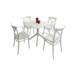 5-Piece White Outdoor Patio XL Dining Set