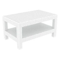 36" White Outdoor Patio Wickerlook Rectangular Coffee Table With Magazine Rack