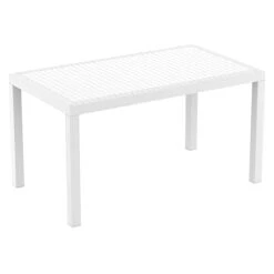 55" White Wickerlook Rectangular Patio Dining Table