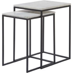 Set Of 2 Black And White Powder Coated Outdoor Nesting Tables 20"