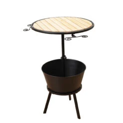 37.75" Brown And Black Rustic Finish Outdoor Bar Table With Ice Bucket