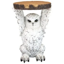 20" White And Brown Contemporary Owl Outdoor Garden Side Table