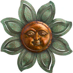 30" Bronze And Green Celestial Sun Face Outdoor Wall Decor