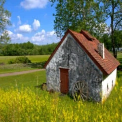 Green And Gray Stone House Outdoor Canvas Square Wall Art Decor 24" X 24"