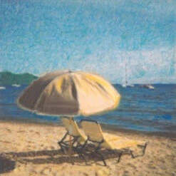 Brown And Blue Two Relaxing Respite Outdoor Canvas Square Wall Art Decor 24" X 24"