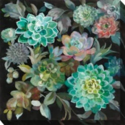 Gray And Green Succulent Fanfare Outdoor Canvas Square Wall Art Decor 24" X 24"
