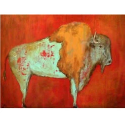 Red And Orange Buffalo Outdoor Canvas Rectangular Wall Art Decor 30" X 40"