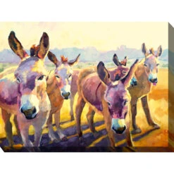 Ivory And White Tuffy's Gang Outdoor Canvas Rectangular Wall Art Decor 40" X 30"