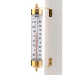 15" Gold And White Glass Tube Window Thermometer
