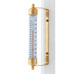 11" Gold And White Glass Tube Window Thermometer
