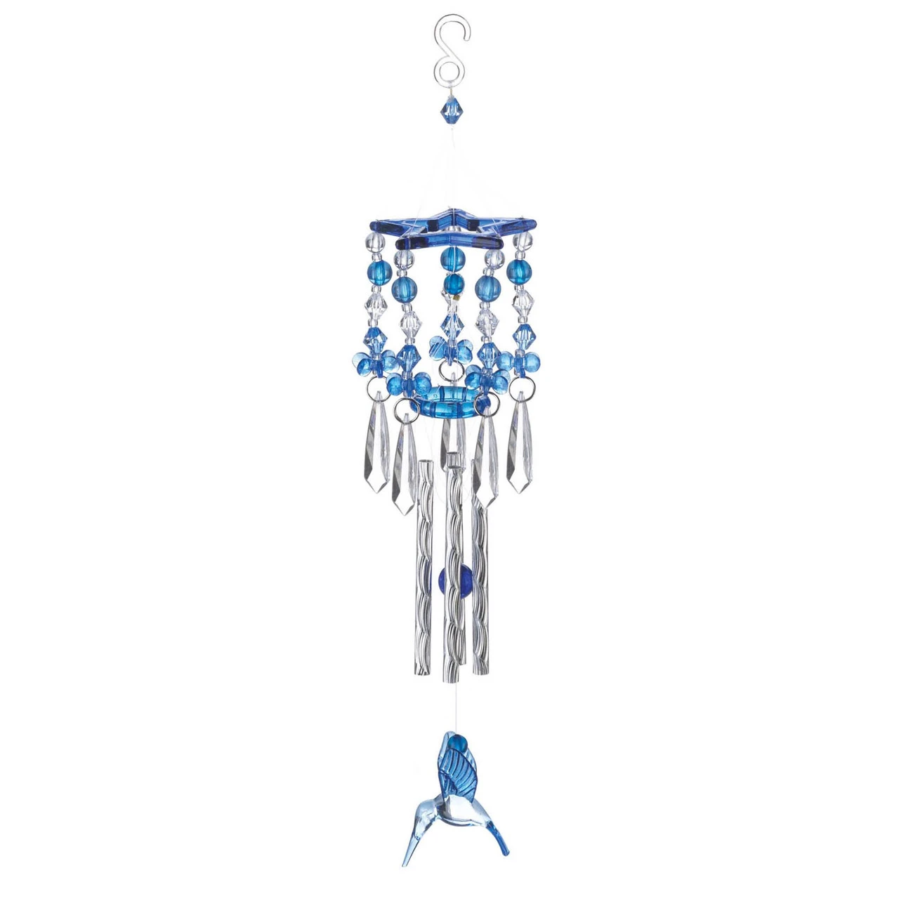 13" Blue And Silver Hummingbird Outdoor Wind Chimes