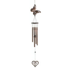 7" Brown Rustic Butterfly And Heart Wind Chimes