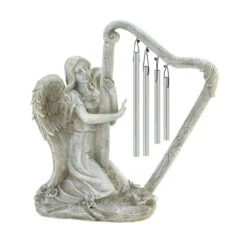 10" White Contemporary Rustic Angel Harp Wind Chime