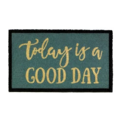 18" Blue And Black "Today Is A Good Day" Outdoor Door Mat
