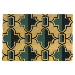 16" X 23" Beige And Green Geometric Slip Resistant Doormat
