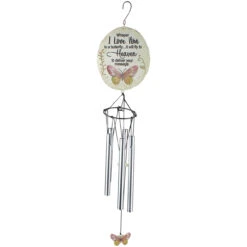 20" Whisper I Love You Pink Butterfly Memorial Wind Chime