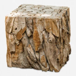 18.5" Eco-Friendly Natural Teak Root Bunching Cube Accent Table
