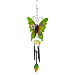 15.75" Green Metal Butterfly Outdoor Garden Windchime
